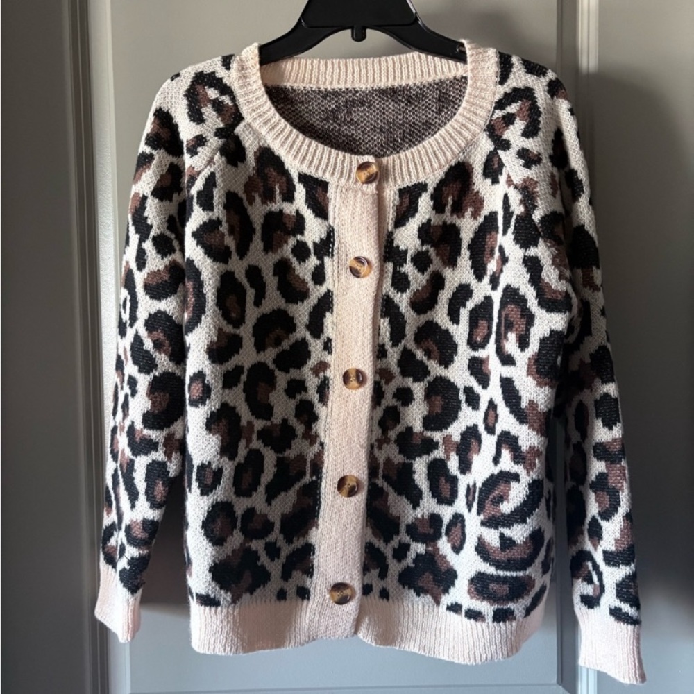 Leopard Print Button-Up Sweater